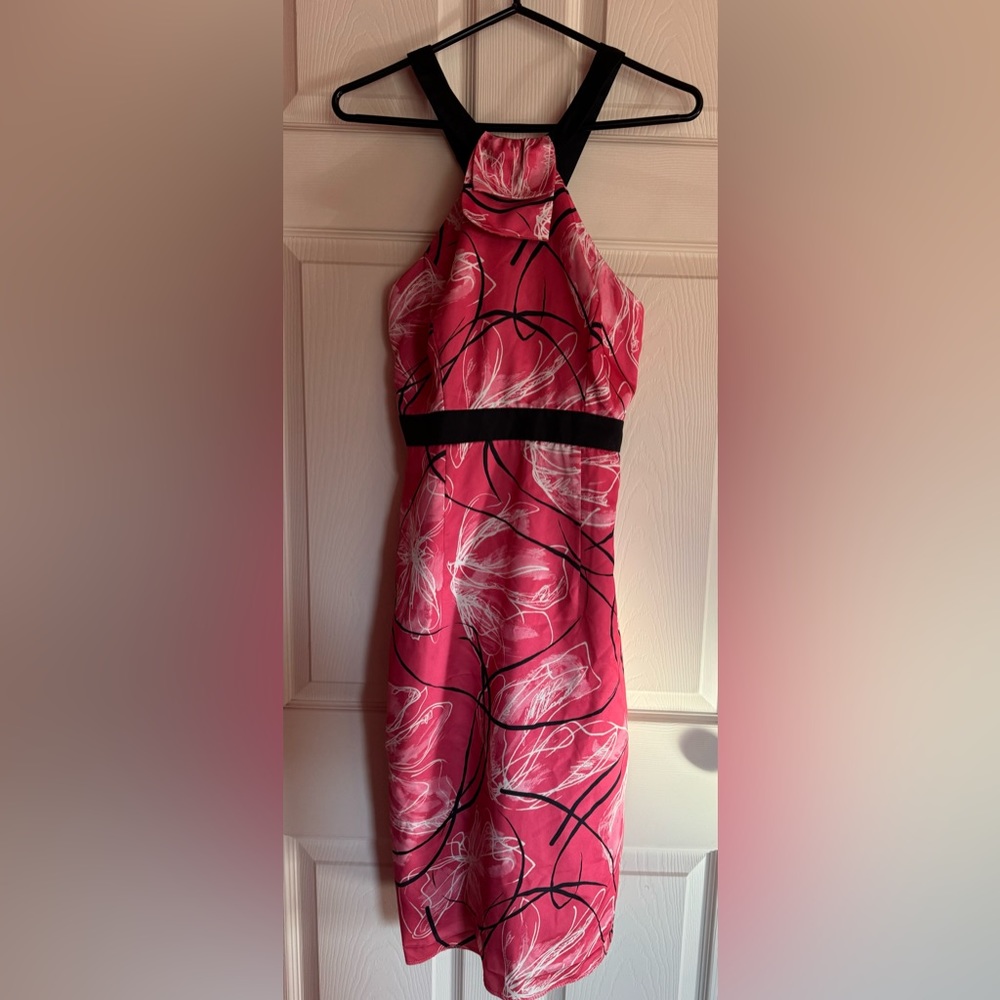 Merona for Target size 8 pink & black satiny strappy dress hits below knee